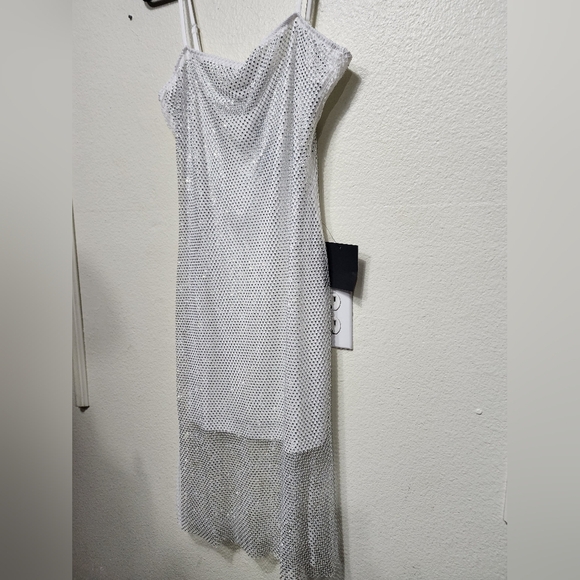 Lulus Memorable Glow White Fishnet Rhinestone Bodycon Midi Dress L Wedding Party - Picture 7 of 9